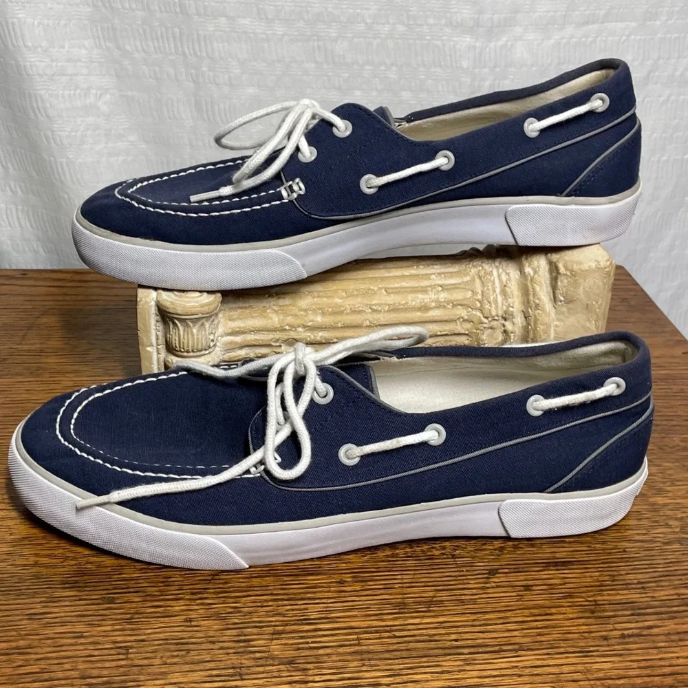 Polo Ralph Lauren Mens Navy Blue‎ Canvas Boat Shoes Deck Shoes Size 12 Nautical
